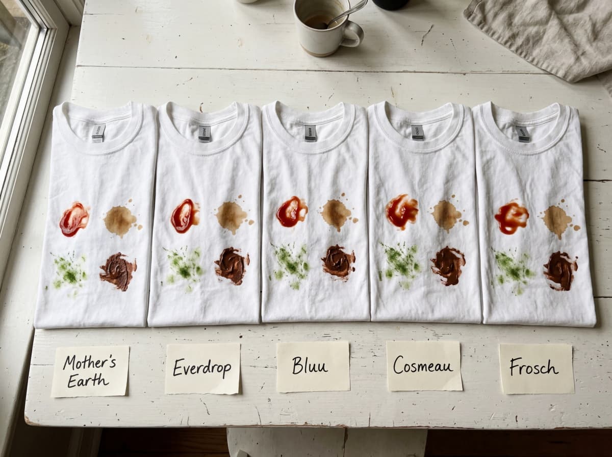 Weiße T-Shirts vor dem Waschtest mit Flecken